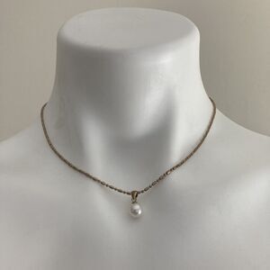 Vintage 18K GP Necklace Gold Plated Pearl Pendant Necklace 16" Chain